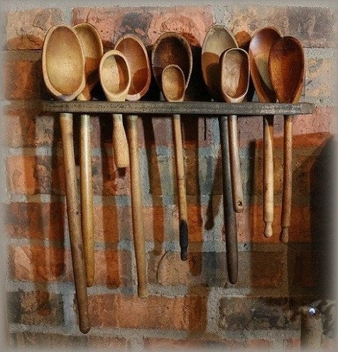 Spoon Rack Shelf with Ten old Spoons