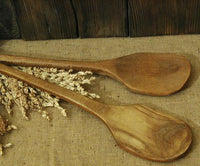 Primitive Old Long Handled Wooden Spoons with Notched Ends