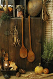 Primitive Old Long Handled Wooden Spoons with Notched Ends