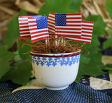 Cup and Saucer English Spatterware with Quilt Block and Flags