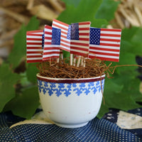 Cup and Saucer English Spatterware with Quilt Block and Flags