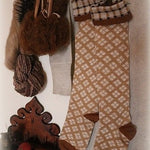 Stockings Long Cozy Tan and Brown Checkerboard Design Neat