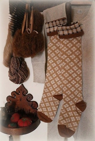 Stockings Long Cozy Tan and Brown Checkerboard Design Neat