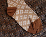 Stockings Long Cozy Tan and Brown Checkerboard Design Neat