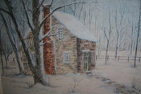 Stone House Winter Watercolor Print Grain Painted Frame Delightful