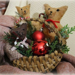 Three festive Artist Bears Snuggled in Holiday Basket