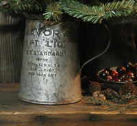 Antique Savory Tin Measure with Christmas Tree and Authentic Sugar Cone Ornaments