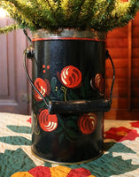 Tole Painted Folk Art Bail Handle Bucket with Decorated Tree