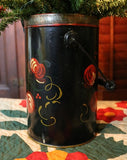 Tole Painted Folk Art Bail Handle Bucket with Decorated Tree