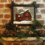 Antique Tramp Art Frame with Country Primitive Barn Picture Winter Scene Fabulous