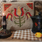 Hooked Rug and Tole Painted Coffee Pot Tulip Motif