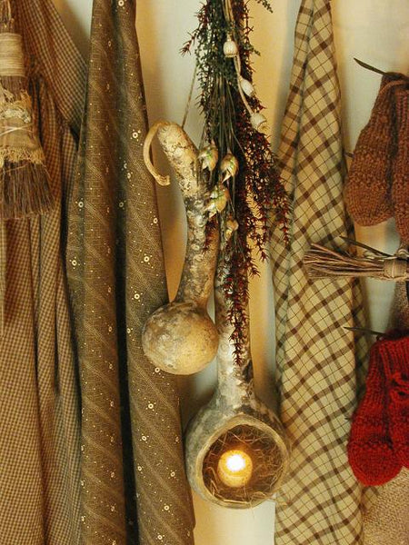 Primitive Gourd with Tea Light and Winter Christmas Greens Fabulous