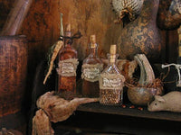 Primitive Witches Apothecary Old Bottles Mortar Pestle Mouse Halloween Fun