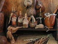 Primitive Witches Apothecary Old Bottles Mortar Pestle Mouse Halloween Fun