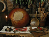 Wooden Dough Bowl Red Paint Bowl Filler and Early American Flax Towel