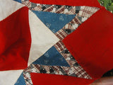 Early Quilt Block Feathered Star Design Red White and Blue Stunning